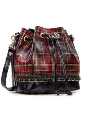 Patricia Nash Red Black Tartan Plaid Civetta Bucket Crossbody Shoulder Bag